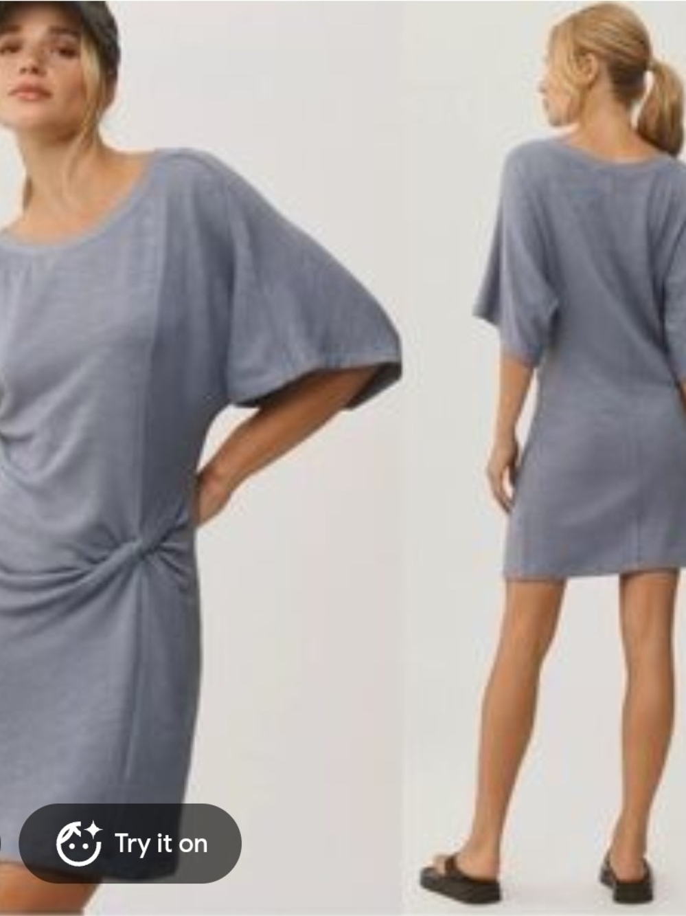 daily practice Women’s Blue Ruched Jersey Scoop Neck Dolman T-Shirt Dress M